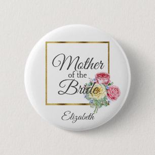 Bóton Redondo 5.08cm Mãe Floral rosa e amarela da noiva