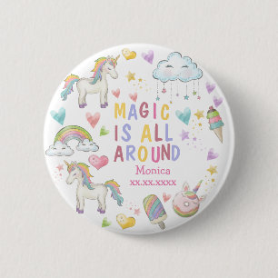 Bóton Redondo 5.08cm Magic está em volta de um aniversário de unicórnio