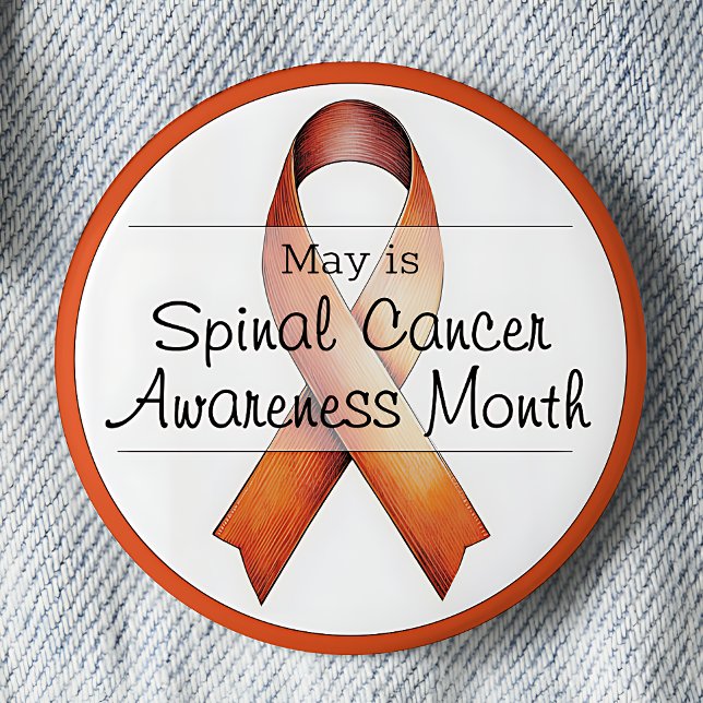 Bóton Redondo 5.08cm Maio Mês de Consciência do Cancer Espinal (May is Spinal Cancer Awareness Month pinback button. Orange awareness ribbon.)