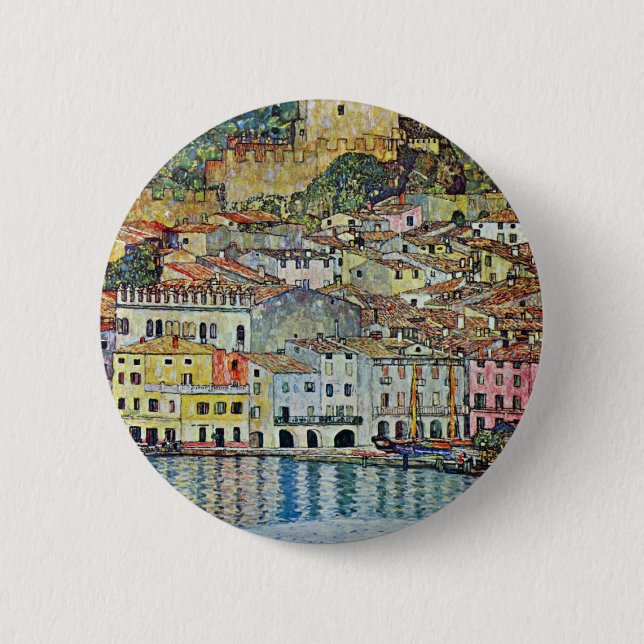Bóton Redondo 5.08cm Malcesine no lago Garda por Gustav Klimt (Frente)