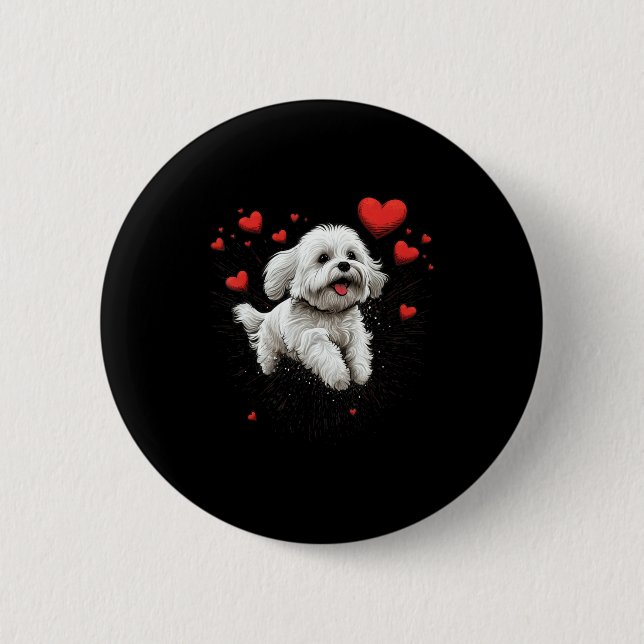 Bóton Redondo 5.08cm Maltese Dog Love Heart For Valentines Day Maltese  (Frente)