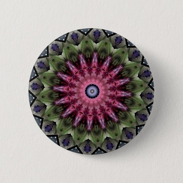 Bóton Redondo 5.08cm Mandala bonito de caleidoscópio de flor rosa (Frente)