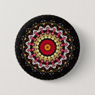 Bóton Redondo 5.08cm Mandala Mágico Preto e Vermelho