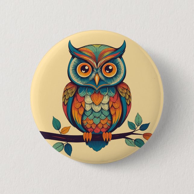Bóton Redondo 5.08cm Mandala Owl King (Frente)