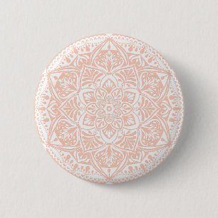 Bóton Redondo 5.08cm Mandala rosa e branca - Loergann em Apricot