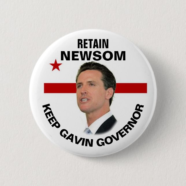 Bóton Redondo 5.08cm Manter o Gavin Newsom em 2021 (Frente)