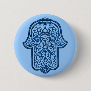 Bóton Redondo 5.08cm Mão do Henna de Hamsa (azul)