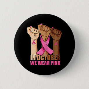 Bóton Redondo 5.08cm Mão Em outubro vestimos conscientização rosa do ca