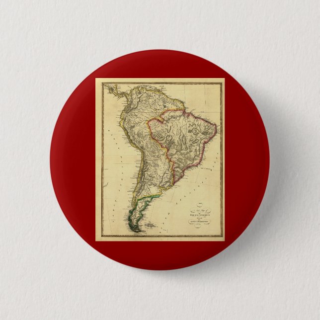 Bóton Redondo 5.08cm Mapa 1817 de Ámérica do Sul (Frente)