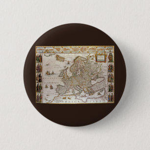 Bóton Redondo 5.08cm Mapa antigo da Europa por Willem Jansz Blaeu, c161