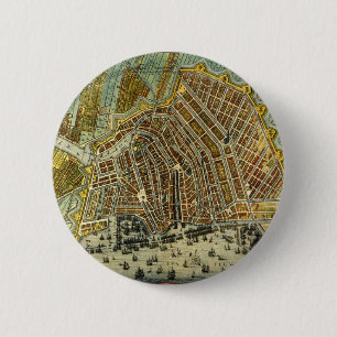 Bóton Redondo 5.08cm Mapa antigo de Amsterdão, Holland aka Países