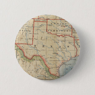 Bóton Redondo 5.08cm Mapa antigo do Texas com Cidades e Rios em 1888