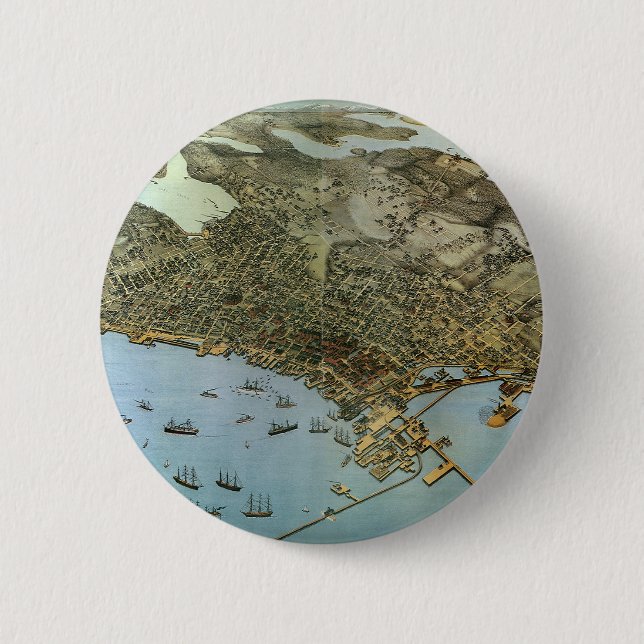 Bóton Redondo 5.08cm Mapa Antigo Vista Aérea Cidade de Seattle Washingt (Frente)