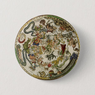 Bóton Redondo 5.08cm Mapa Celeste de Peter Apian, Astronomia Vintage