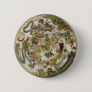 Bóton Redondo 5.08cm Mapa Celestial de Peter Apian, Astronomia Vintage