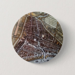 Bóton Redondo 5.08cm Mapa da cidade de Réplica de Roterdão 1652