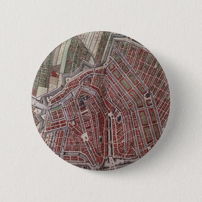 Bóton Redondo 5.08cm Mapa da cidade réplica de Amsterdã 1652 (Frente)