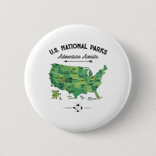 Bóton Redondo 5.08cm Mapa de 62 Parques Nacionais Us Park Acampamento V