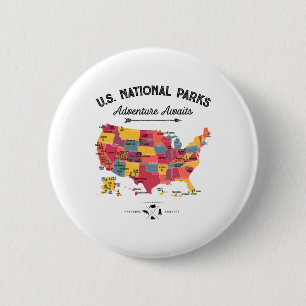 Bóton Redondo 5.08cm Mapa de 63 Parques Nacionais Us Park Retro Vintage
