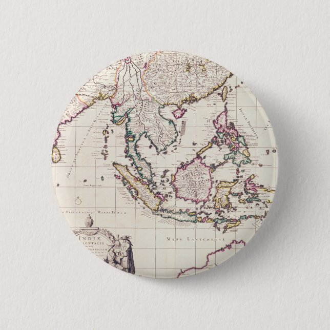 Bóton Redondo 5.08cm Mapa de India & das Índias do leste (Frente)