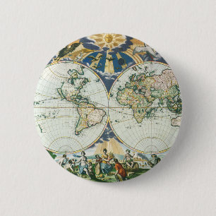 Bóton Redondo 5.08cm Mapa de Velho Mundo antigo do vintage, 1666 por