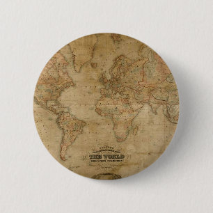 Bóton Redondo 5.08cm Mapa de Velho Mundo antigo em um Pin