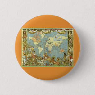 Bóton Redondo 5.08cm Mapa do mundo antigo do Império Britânico, 1886