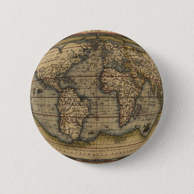 Bóton Redondo 5.08cm Mapa do mundo de Ortelius (Frente)