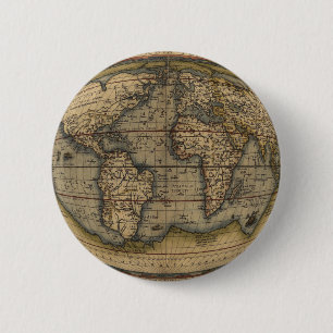 Bóton Redondo 5.08cm Mapa do mundo de Ortelius