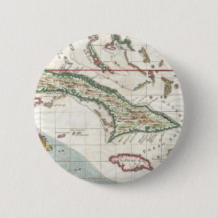 Bóton Redondo 5.08cm Mapa do vintage de Cuba e de Jamaica (1763)