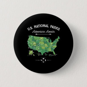 Bóton Redondo 5.08cm Mapa dos 63 Parques Nacionais dos EUA Parque Retro