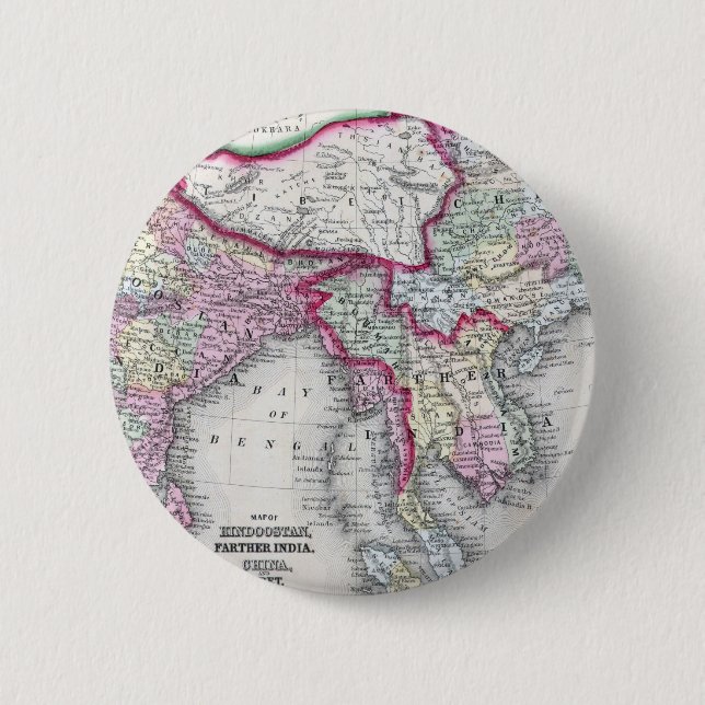 Bóton Redondo 5.08cm Mapa | India, Tibet, China & SE Ásia de Mitchell (Frente)