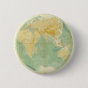 Bóton Redondo 5.08cm Mapa Mundial do Oceano Índico, Europa, Ásia e Á