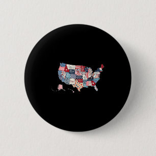 Bóton Redondo 5.08cm Mapa Patriótico dos Estados Unidos Bandeira Americ