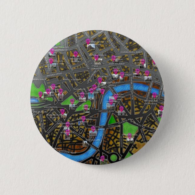Bóton Redondo 5.08cm Mapa Rodoviário de Londres (Frente)