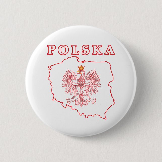 Bóton Redondo 5.08cm Mapa Vermelho Polska com Águia (Frente)