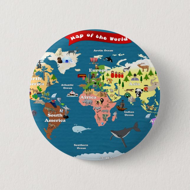 Bóton Redondo 5.08cm Mapas do mundo para miúdos (Frente)