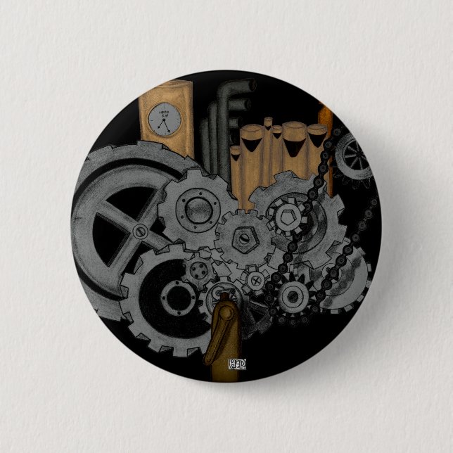 Bóton Redondo 5.08cm Máquina Steampunk (Frente)