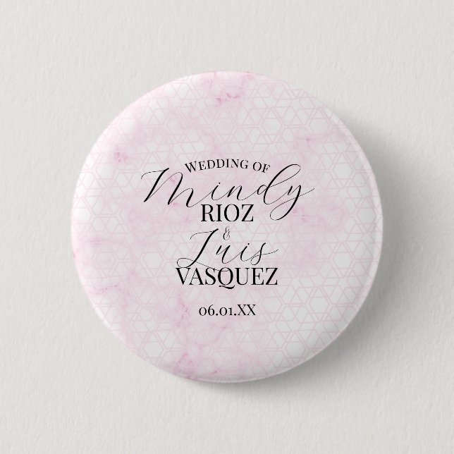 Bóton Redondo 5.08cm Marble Abstract Pink Wedding Script Black  (Frente)