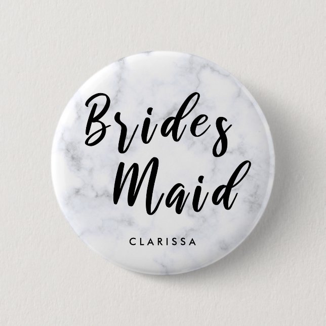 Bóton Redondo 5.08cm Marble branco elegante e dama de honra negra (Frente)