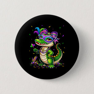 Bóton Redondo 5.08cm Mardi Gras Alligator Mardigator Bonito Menina