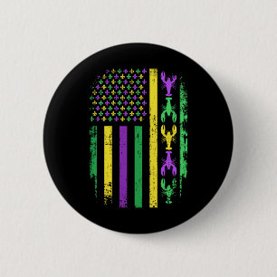 Bóton Redondo 5.08cm Mardi Gras - Bandeira Americana Com Peixe-Giro Nov