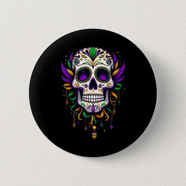 Bóton Redondo 5.08cm Mardi Gras Costume Sugar Skull Carnaval Nova Orlea (Frente)