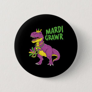 Bóton Redondo 5.08cm Mardi Gras Dinosaur T-rex Mardi Grawr Para Criança