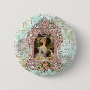 Bóton Redondo 5.08cm Marie Antonieta em Quadro Rosa
