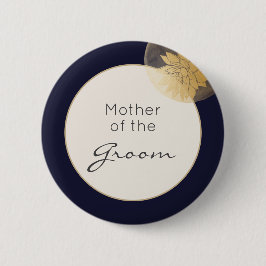Bóton Redondo 5.08cm Marinho Azul Dourado Casamento Mãe da Noite