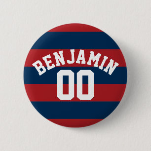 Bóton Redondo 5.08cm Marinho Azul e Vermelho Râguebi Número