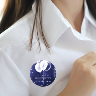 Bóton Redondo 5.08cm Marinho de aniversário nome de etiqueta de balão a