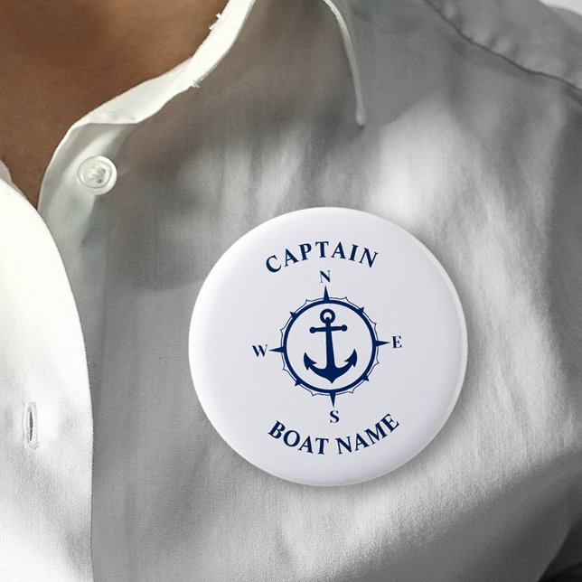 Bóton Redondo 5.08cm Marinho do nome do navio do capitão do navio de ca (Several sizes and shapes to choose from.)