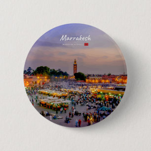 Bóton Redondo 5.08cm Marrakesh, Marrocos - Praça Jemaa el Fnaa